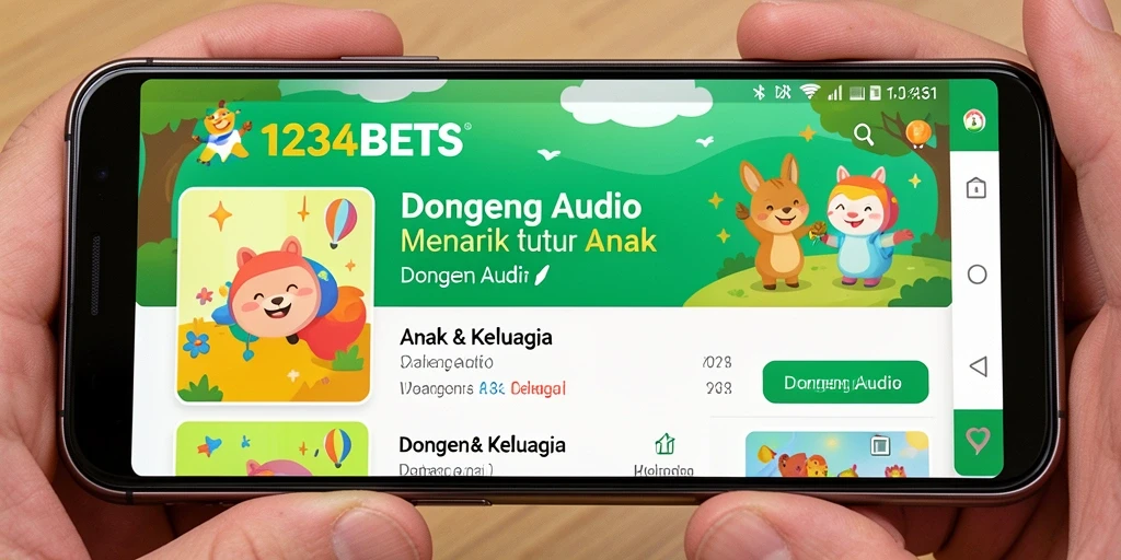 Antarmuka aplikasi 1234BETS dengan berbagai pilihan dongeng audio.