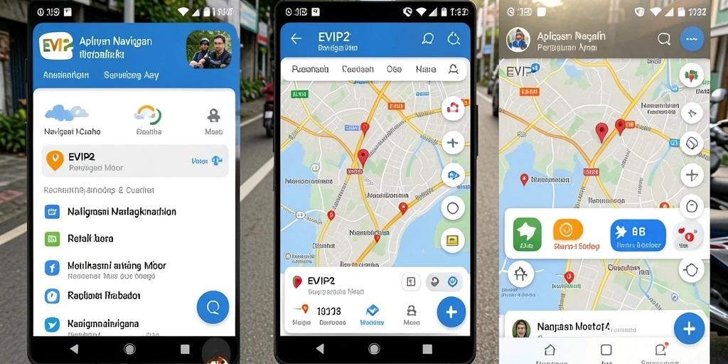 Antarmuka aplikasi EVIP2 menampilkan peta navigasi motor yang jelas dan informatif.