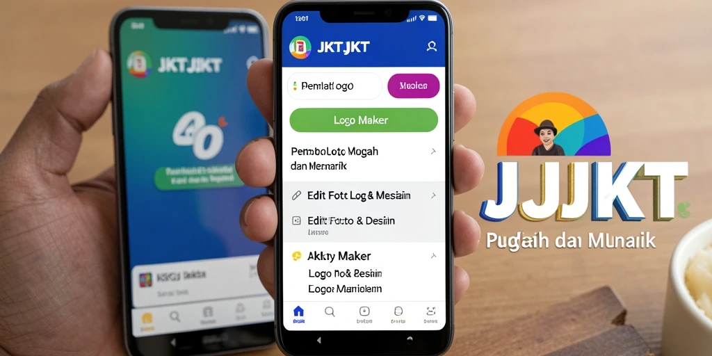 Antarmuka aplikasi JKTJKT untuk membuat logo yang menarik.