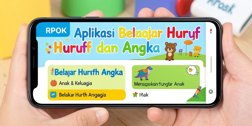 Tampilan antarmuka aplikasi RPOK untuk belajar huruf dan angka.